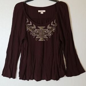 Mossimo Southwestern‎ Rayon Burgundy Blouse